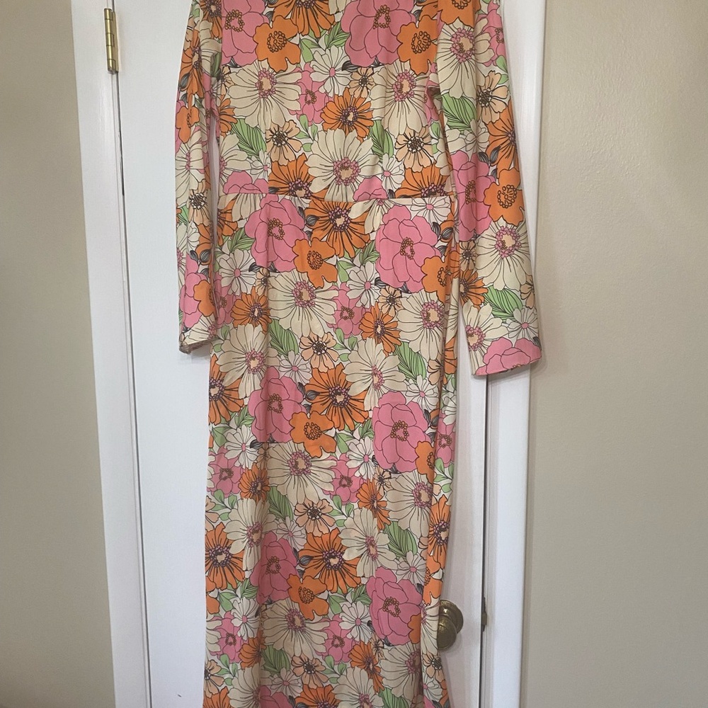 Never Fully Dressed Floral Maxi Dress in Pink, Orange, Green, Cream - Picture 3 of 3